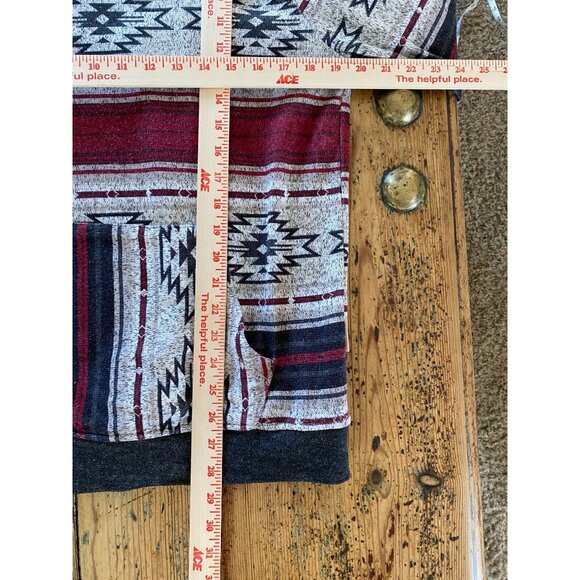 Brooklyn Cloth Mens Aztec Striped Pullover Hoodie M Red Gray Polyester Pocket - Picture 7 of 7